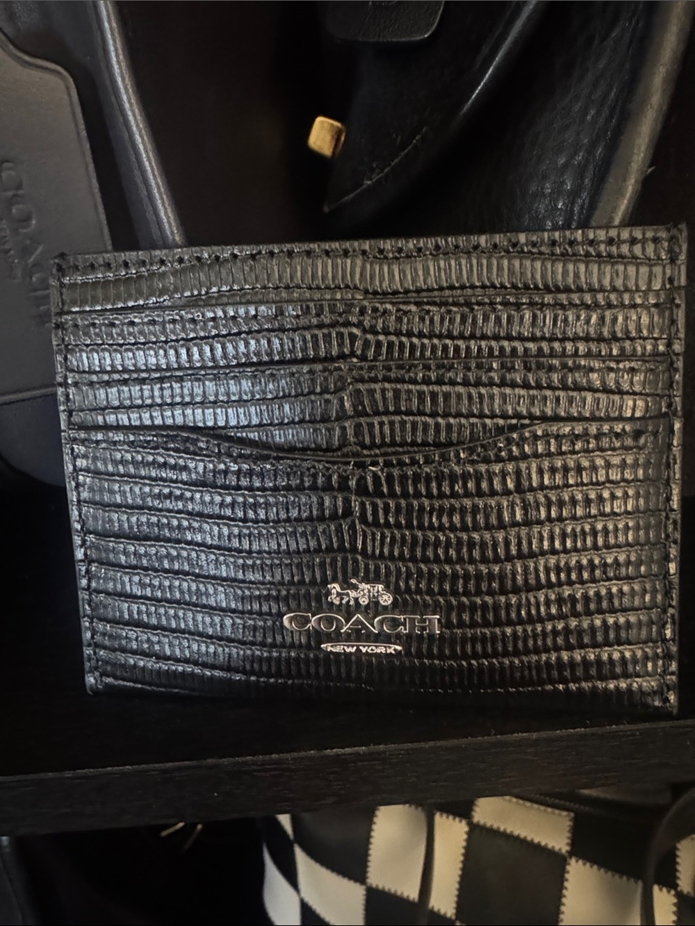 Coach Black Textured Lizard-Embossed Leather Card Case